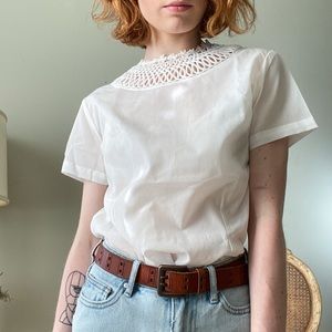 SOLD Vintage 60s White Daisy Neckline Blouse